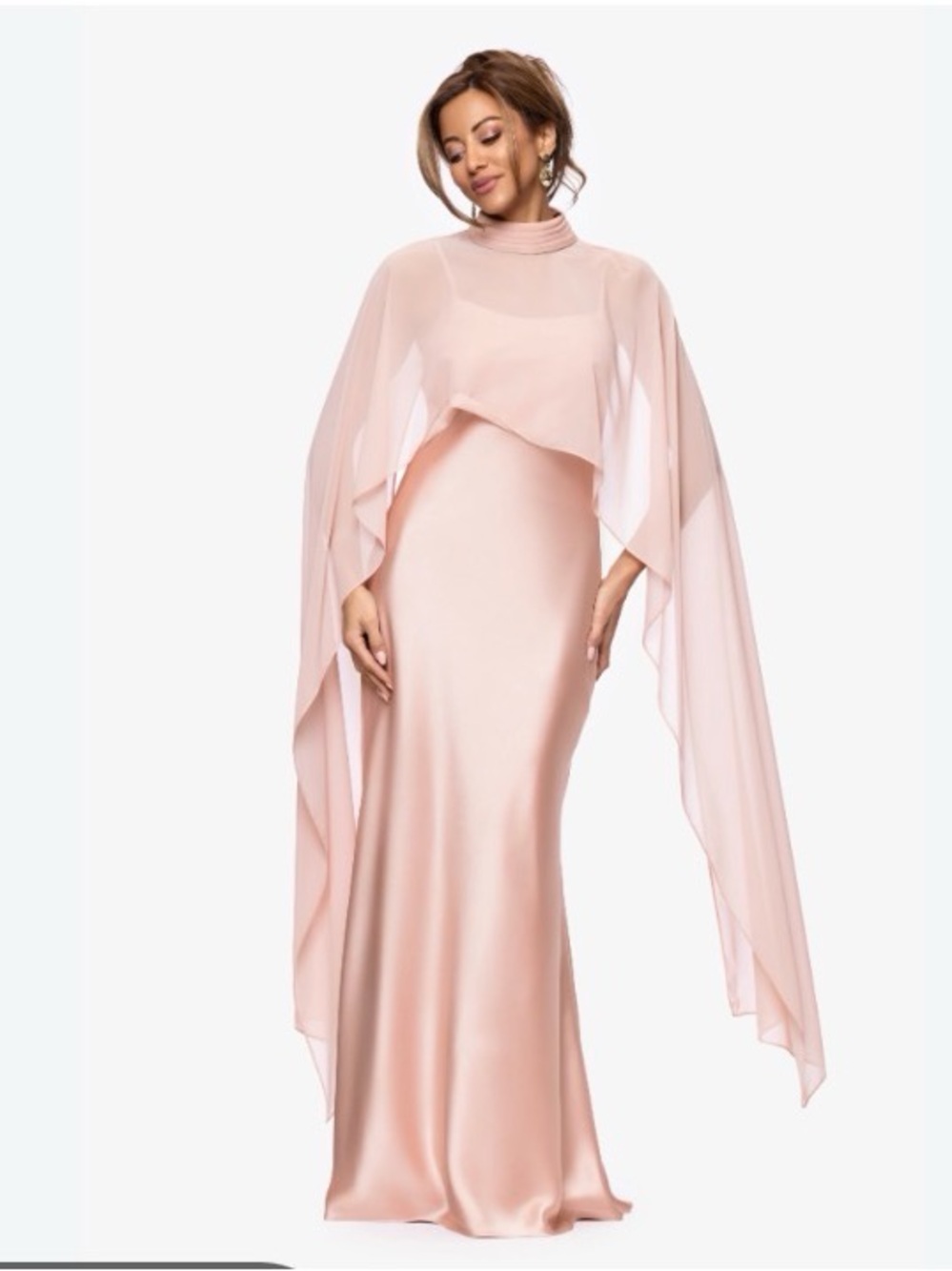Xscape “Laura” Elegant Pink Cape Gown new with tags